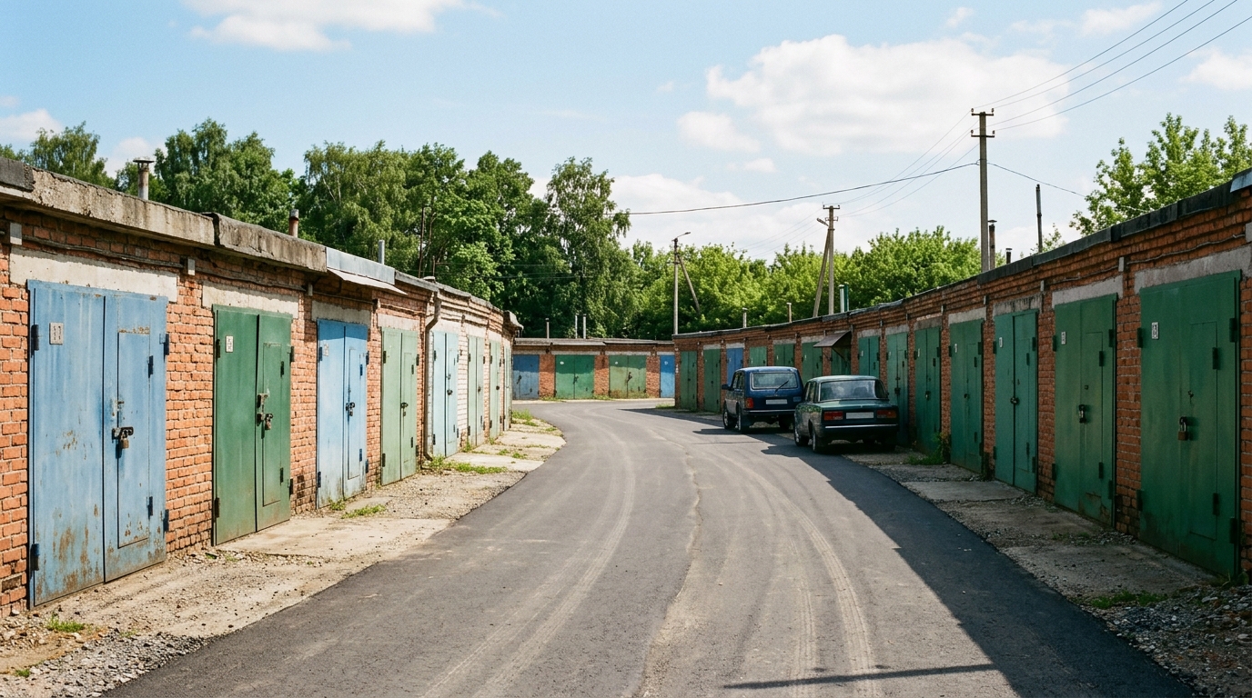 Гаражно-строительный кооператив летом в ясный день